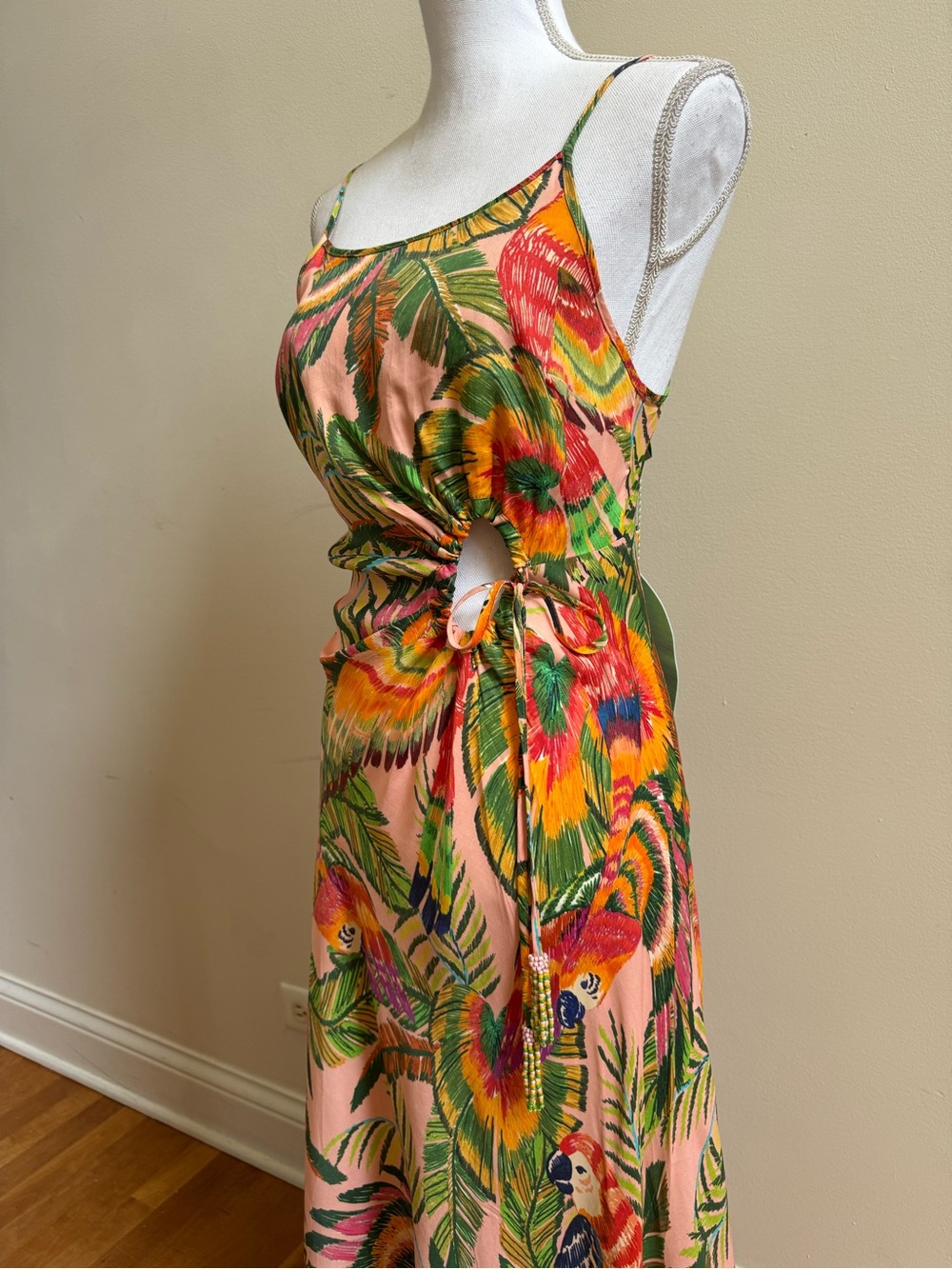FARM Rio Macaw Leaves Print Tie-Waist Midi Dress, NWT, Size Small - Picture 6 of 9